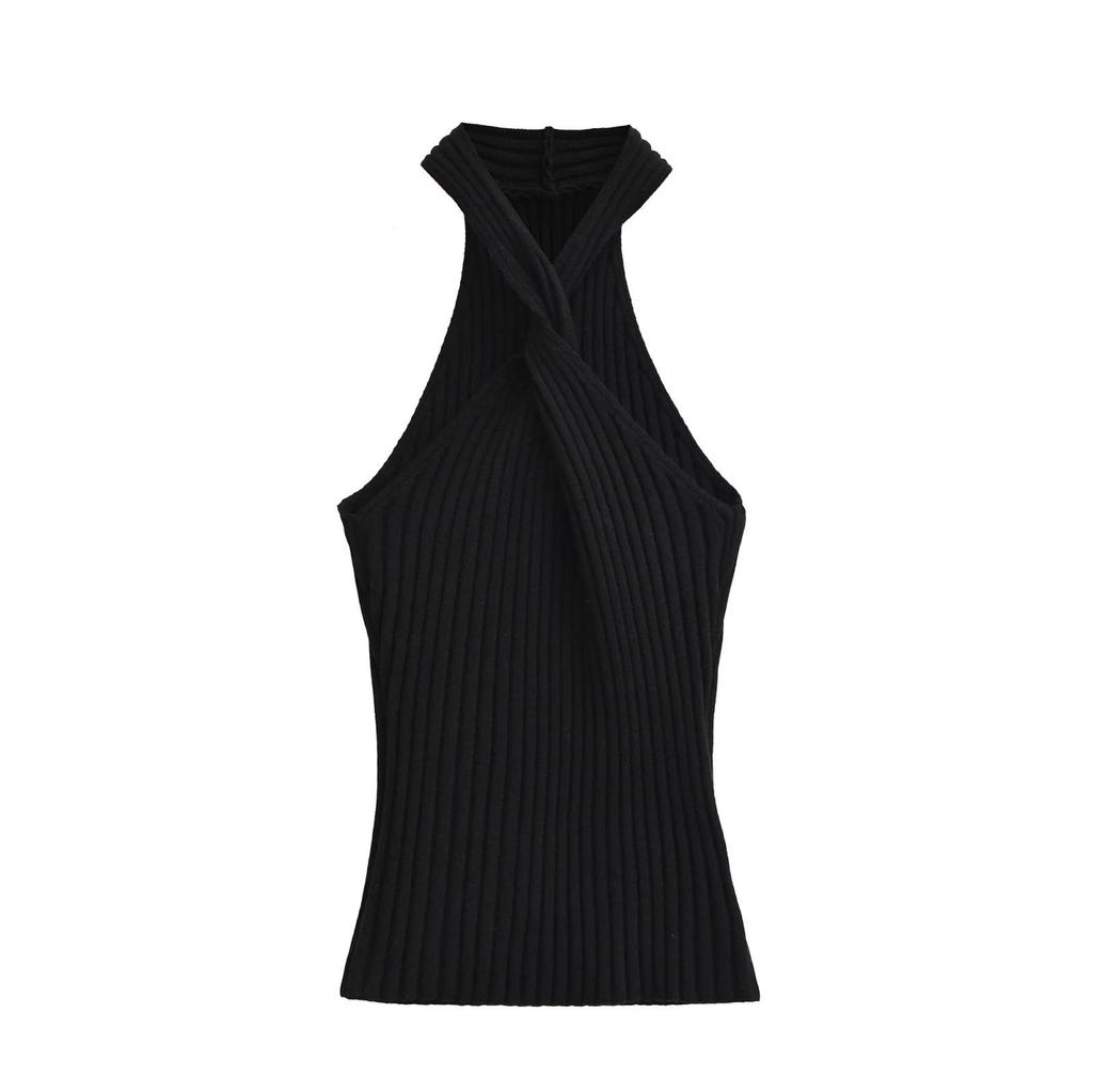 Elegant Off-the-Shoulder Halter Knit Vest - Women's Slimming Sexy Style