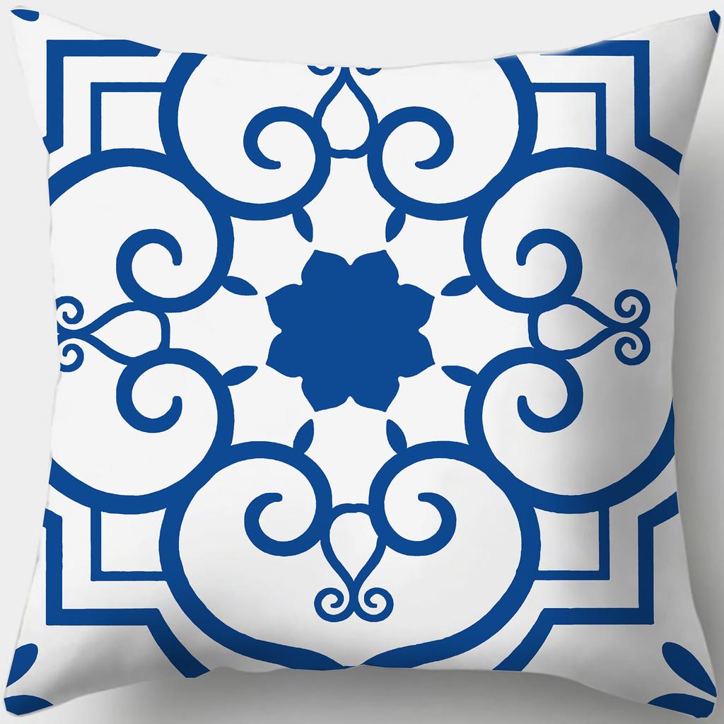 Home Decor Stylish Blue and White Patterned Pillow Covers Pattern Cushion Cover Suitable for Sofa Bedroom Car Pillow Cover