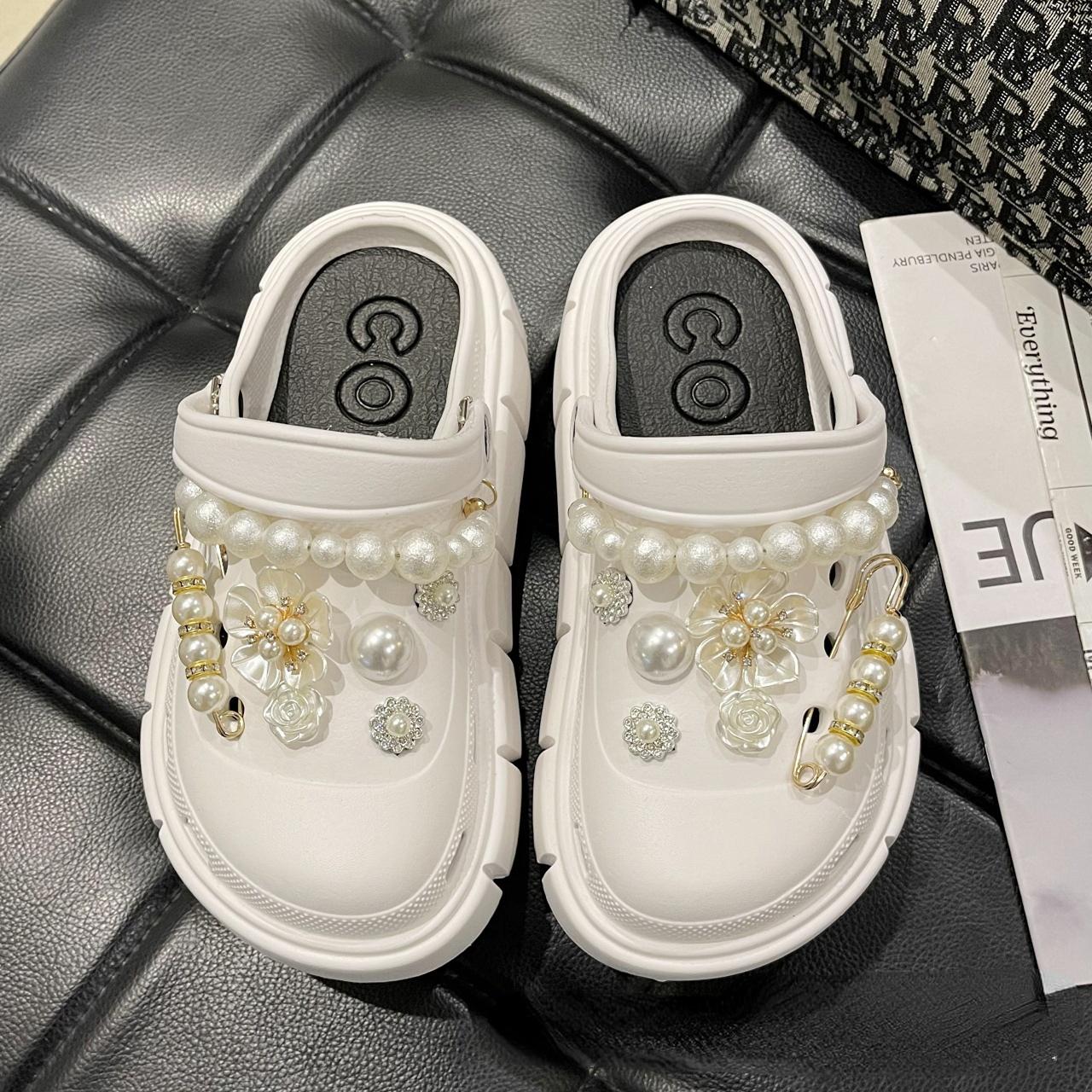 

Модные туфли-сабо с подвесками, уличные женские тапочки, летние сандалии высокого качества на толстой подошве для девочек 40-41 белый