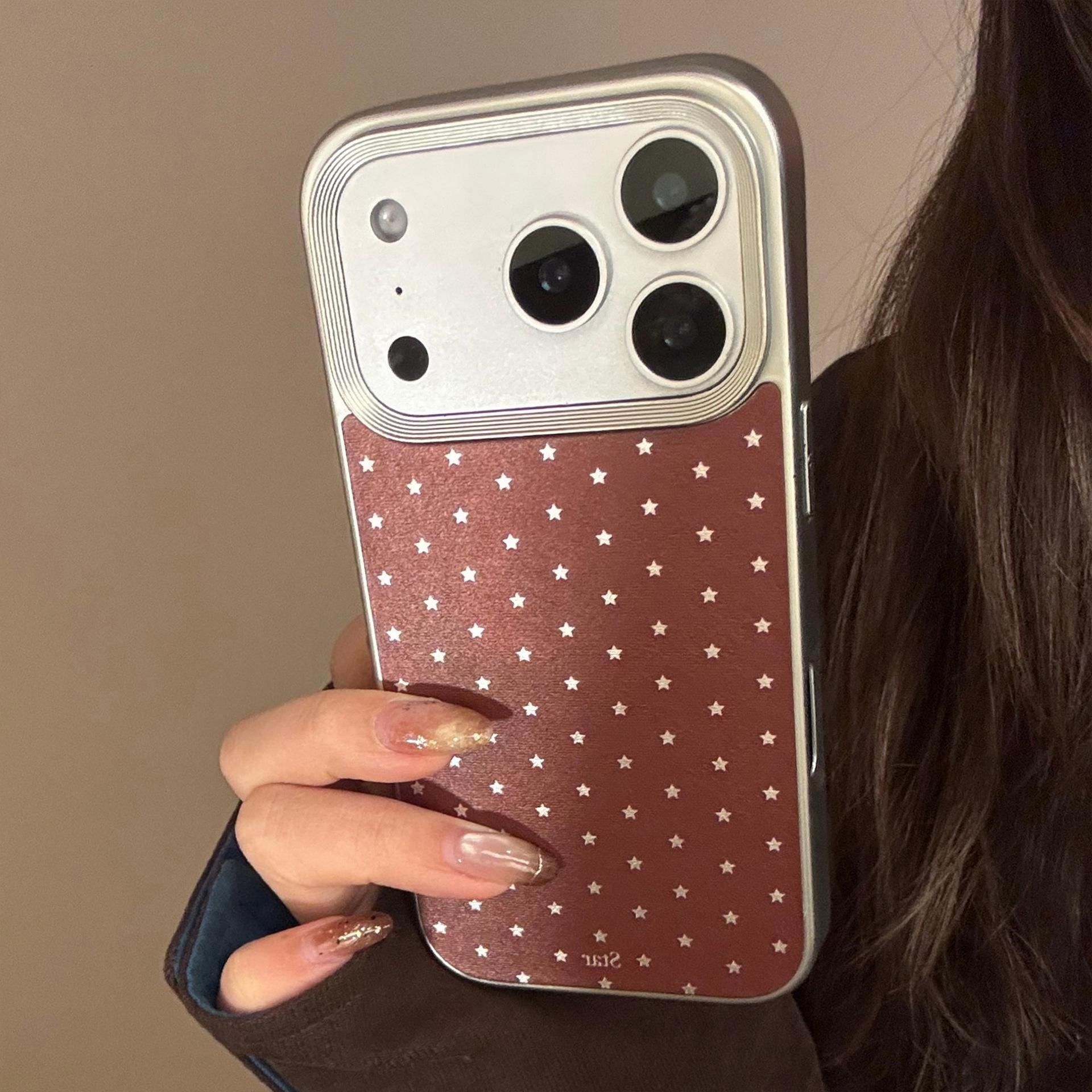 

Luxury Wine Red Star Apple 17 Pro Max Leather Phone Case for iPhones 11-16, Electroplated Design. 12 Pro Max (6.7)