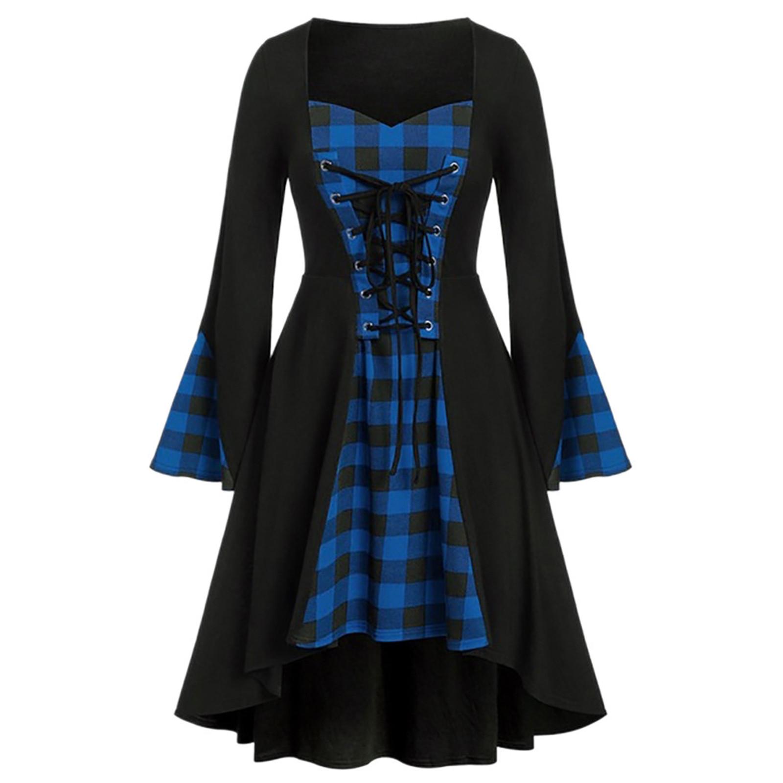 

Folulus Женское клетчатое платье с длинными рукавами и длинными рукавами, повседневный свободный халат большого размера