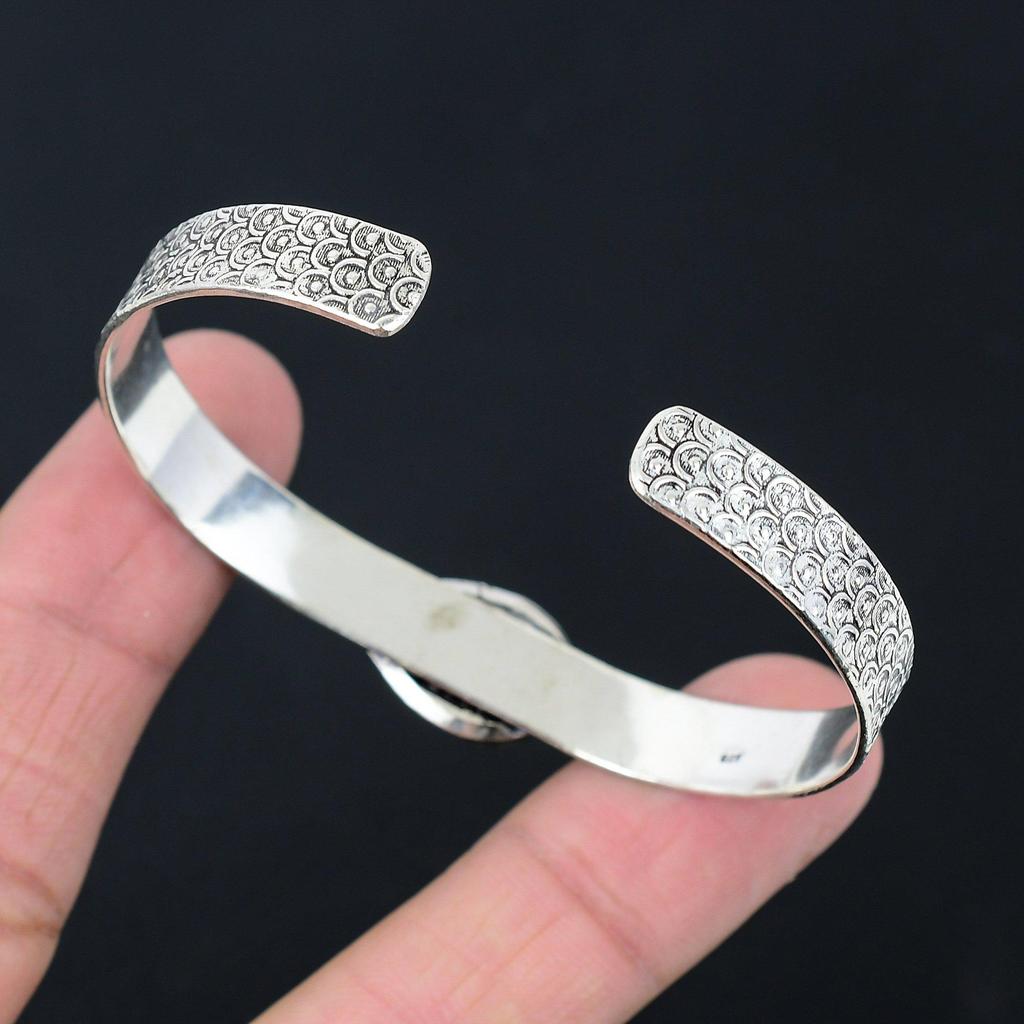 Sterling Silver Pear Natural Turritella Agate Sister Elegant Handcrafted Bangle