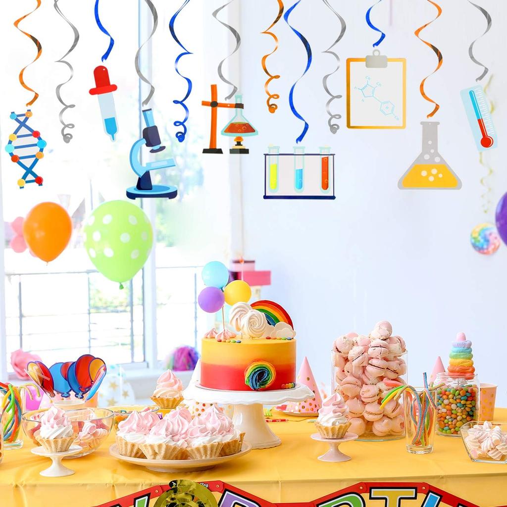 LINGTEER Science Hanging Swirls Streamers Chemistry Laboratory Erlenmeyer Flask Prop Sign Party Decorations