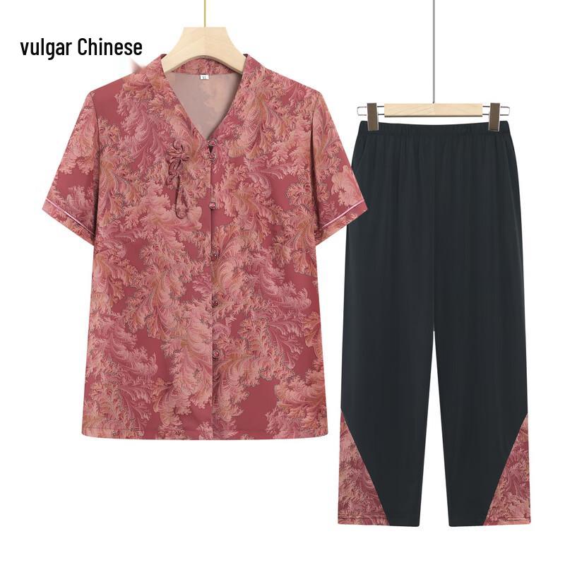 Elderly Women's Floral Short Sleeve Blouse