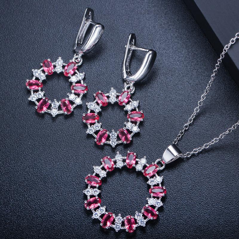 Ki0064 Popular Women'S Jewelry Set, Earrings, Necklace, Aaa Zircon Hollow Loop Cover Chain