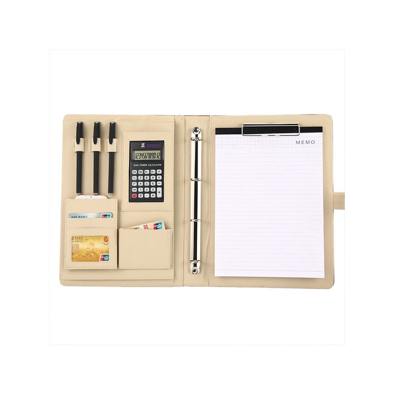 A4 Multi-Functional Folder Business Leather Loose-Leaf Male Package Office Sales Storage Clip Info Booklet Meeting Plate Holder