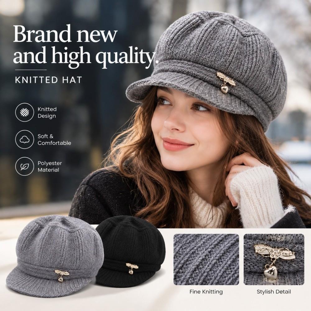 Thickened Pumpkin Beret Hat Fleece Lined Beanies Hat Ear Protection Cap for Middle Aged Women