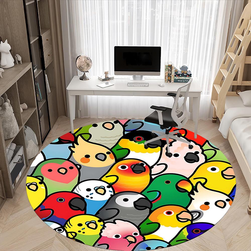 1PC Alfombra Redonda de Oficina con Patrón de Fiesta de Loro, Felpudo Adecuado Para Oficina, Debajo de Sillas de Oficina Dormitorio Sala de Estar Decoración del Hogar, Decoración de Habitación