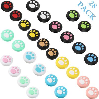 28-piece Cute Cat Paw Thumb Grip Caps and Thumbstick Covers, Compatible with Nintendo Switch, Switch Lite, and Joy-Con Controllers