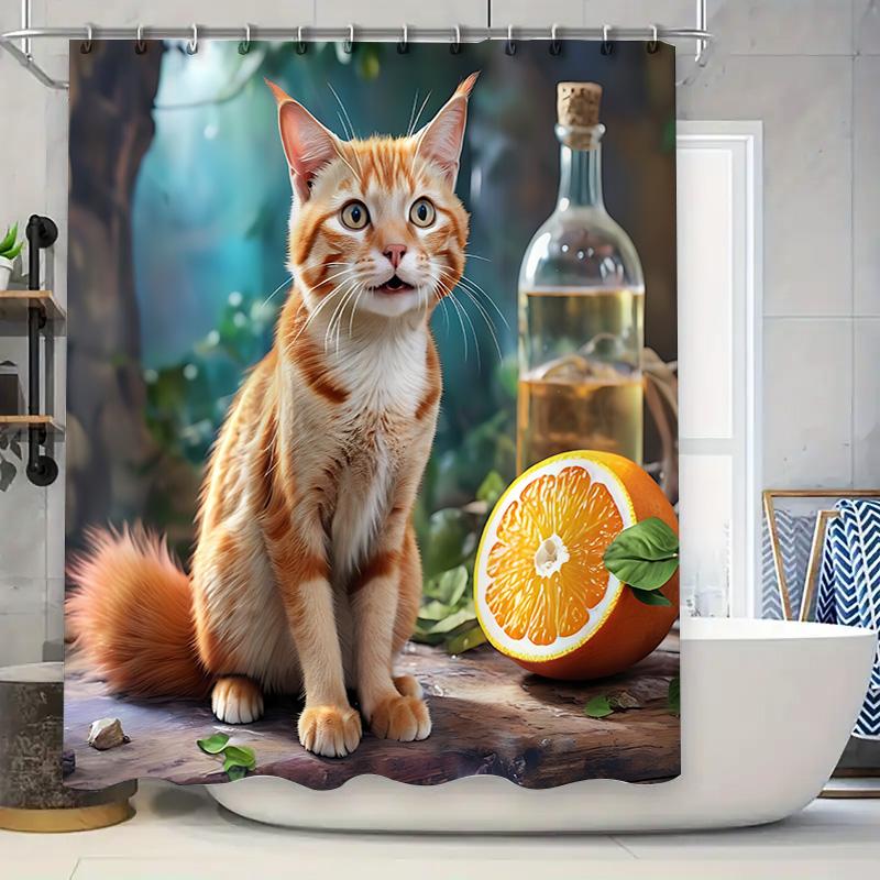 

Cute Cat and Fresh Orange Shower Curtain for Home Decoration - Vibrant and Whimsical Design Suitable for Wet and Dry Separation 90X180cm(35x70in)