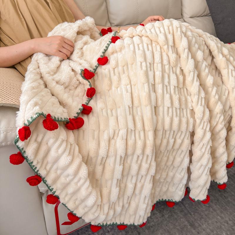 Flannel Rose Bouquet Blanket Crocheted Flower Bouquet Blanket Home Office Sofa Throw Blankets Cover Girls Friends Festival Gift