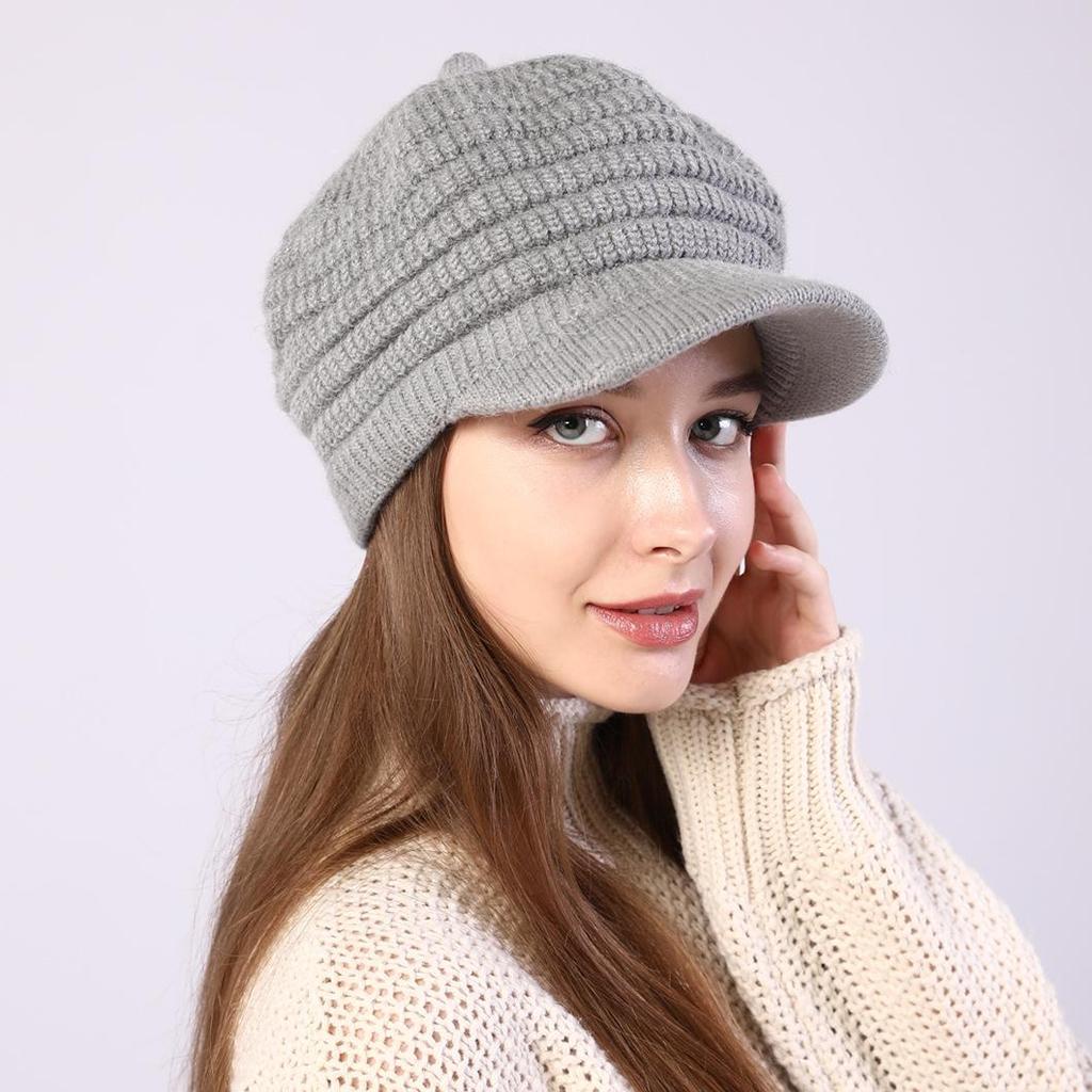 Women's Plush Knitting Soft Rabbit Wool Baseball Hat Beret Warm Cap