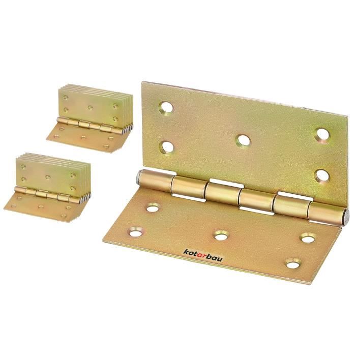 Lot de 10 Charnières de meubles - 100mm x 100 mm - Galvanisées - Jaune - KOTARBAU