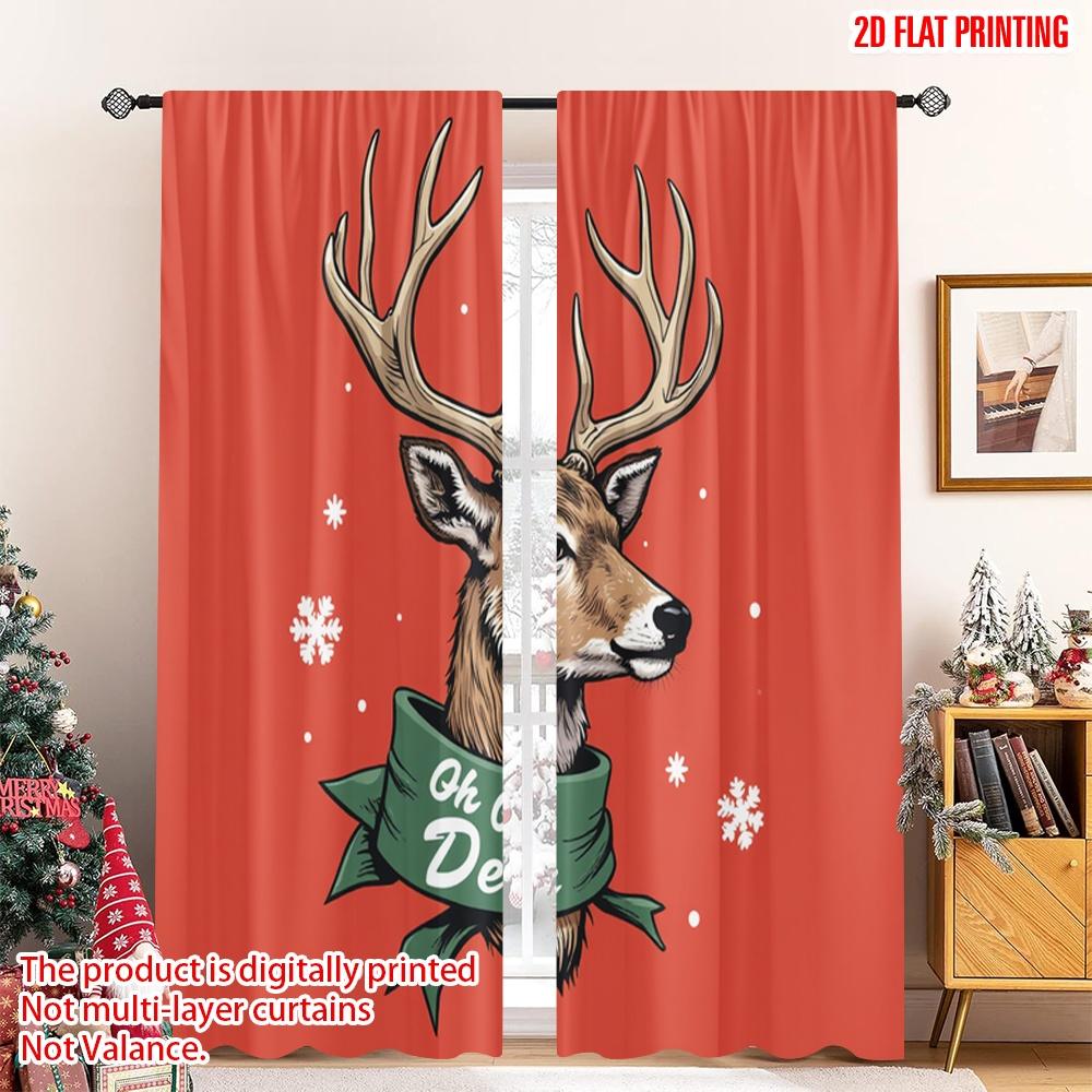 2pcs 2D flat printing Merry Christmas Popular Window Curtains Oh Oh Deer Christmas Snowflakes Polyester Without Electricity 60×150cm