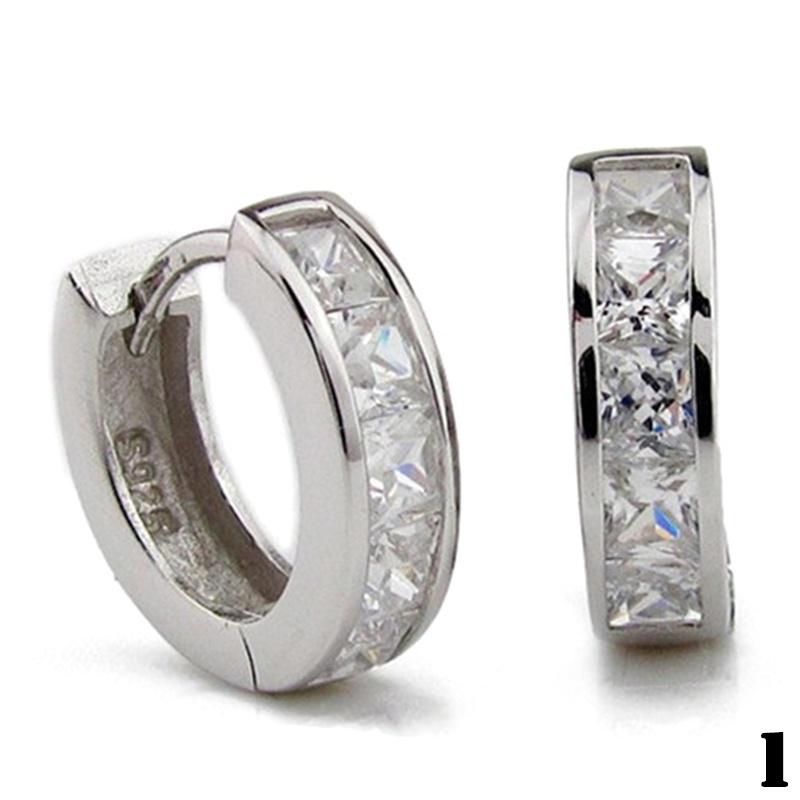 

1 пара мужских серег-колец с круглым покрытием и стразами серебряный