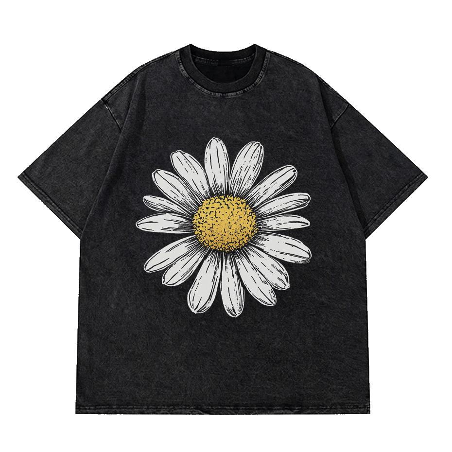

Simple Beautiful Sunflower Print Womens Washed Holes T Shirt Cotton AllMatch TShirts Hip Hop Breathable Clothes Casual Tops S