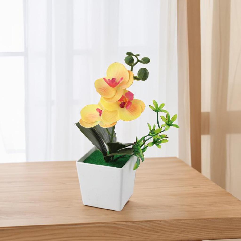 Elegant Plastic Potted Flowers with Realistic Orchid Design for Decor
