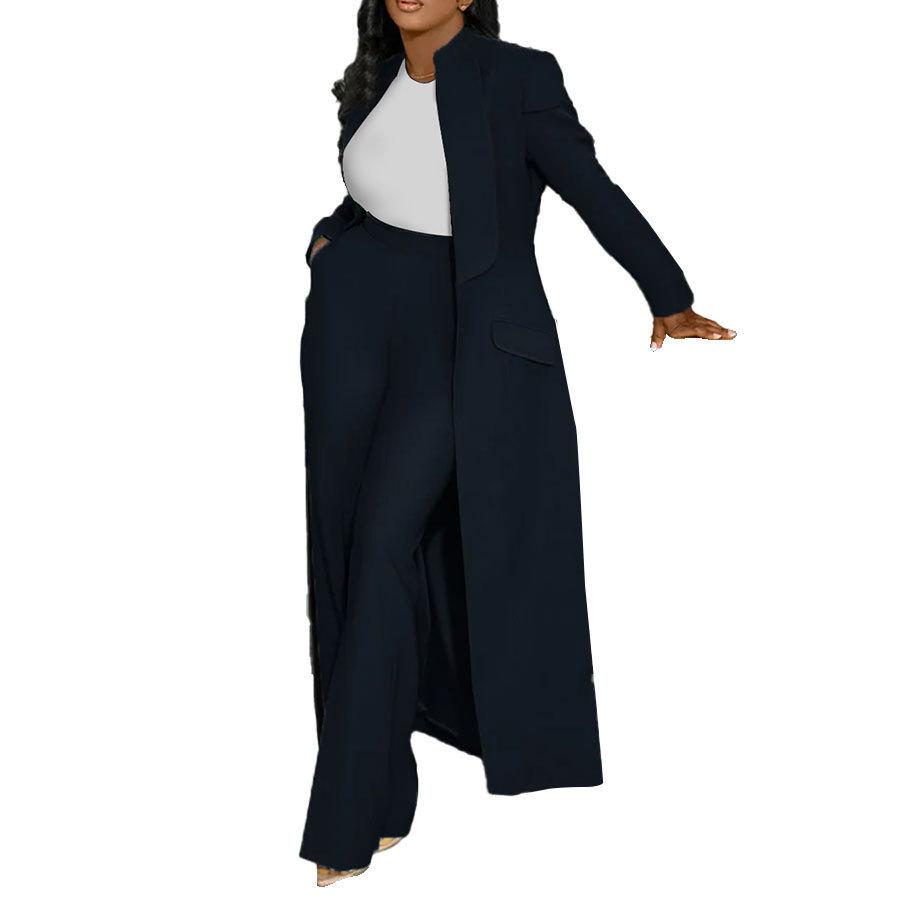 Long Coat and Wide Leg Pants 2 Piece Set In Multiple Colors