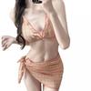 Thai Retro Niche Cute Sweet Girl Plaid Blue Bikini Three-piece Swimsuit Woman