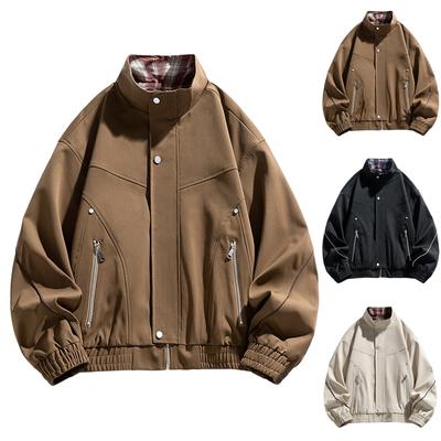 Men's Retro American Long-sleeved Stand Collar Jacket New Casual All-match Loose Jacket