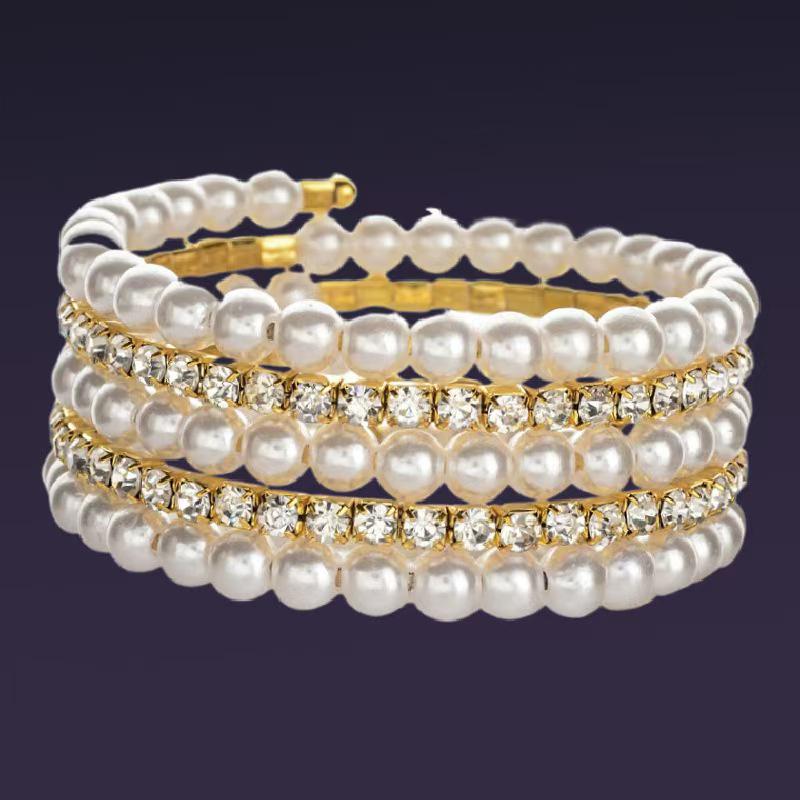 Korean Style Multi-Layer Pearl & Rhinestone Bracelet for Women – Elegant, Shiny, and Versatile Hand Jewelry