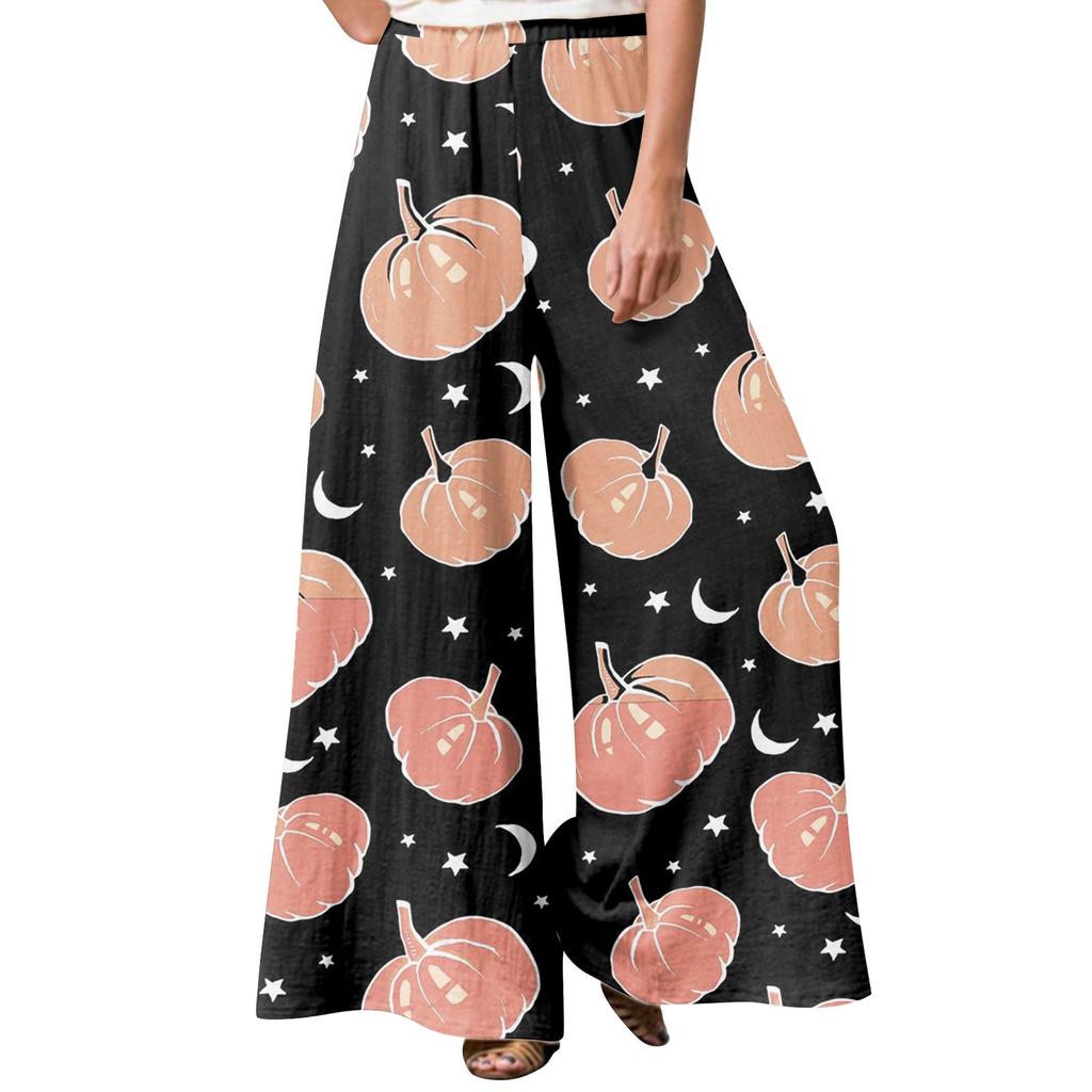 Women's Winter Sweatpants Halloween Printed  Casual Pants Women's Fleece Sweatpants Wide Leg Straight Pants