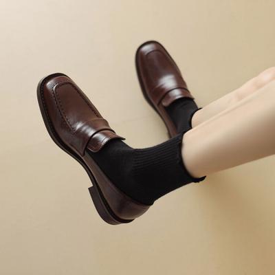 New Comfortable Low-heeled Small Leather Shoes, Black Platform-soled Non-slip Women's Shoes, Casual Large-size Flat-heeled Feet, Four-season Women'