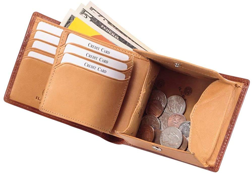 Snovist Men's Bifold Wallet, Museum Calf Leather, Free Personalization Engraving (02.Brown)