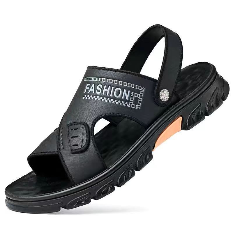 

Men s sandals 2024 summer new soft leather soft sole non-slip beach shoes genuine leather casual outdoor cool slippers 44