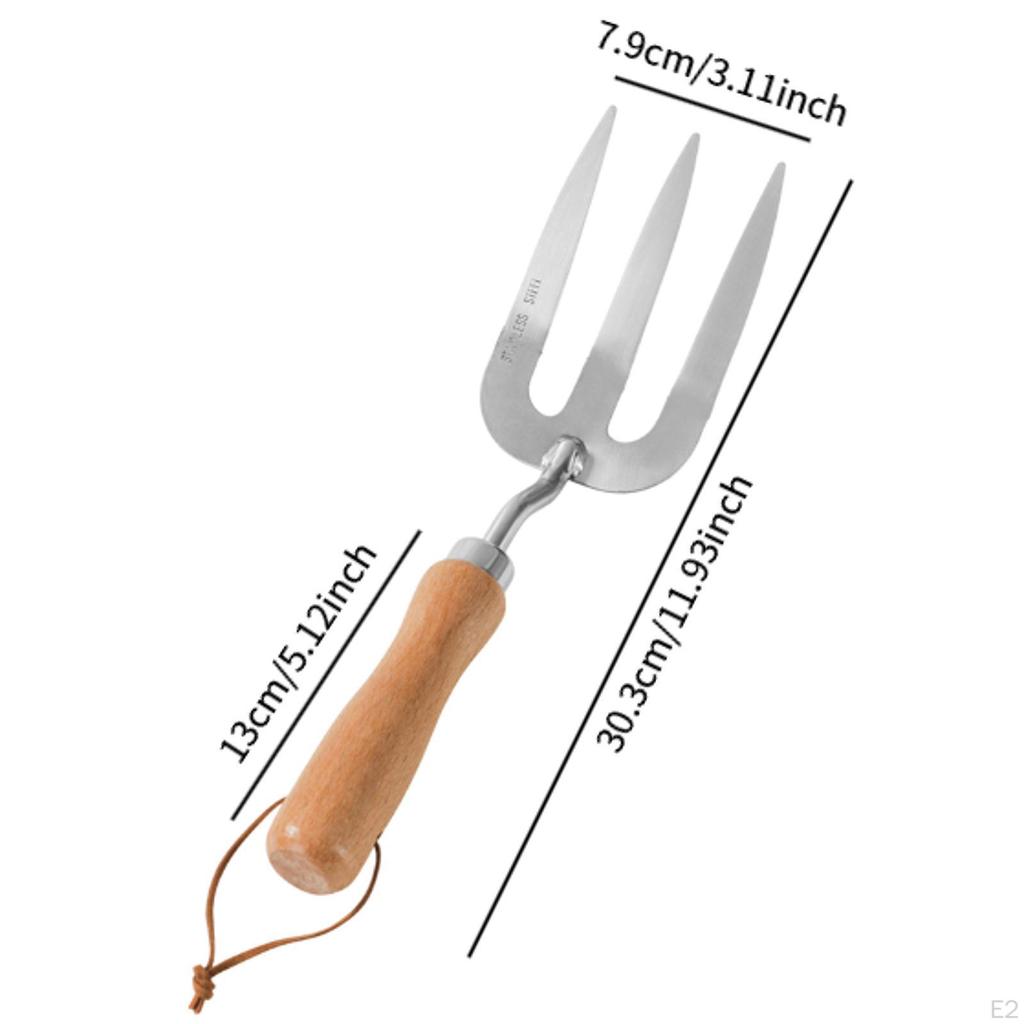 Garden Fork Hand Weeder Heavy Duty Tool with Beech Wood Handle for Gardening Yard Indoor
