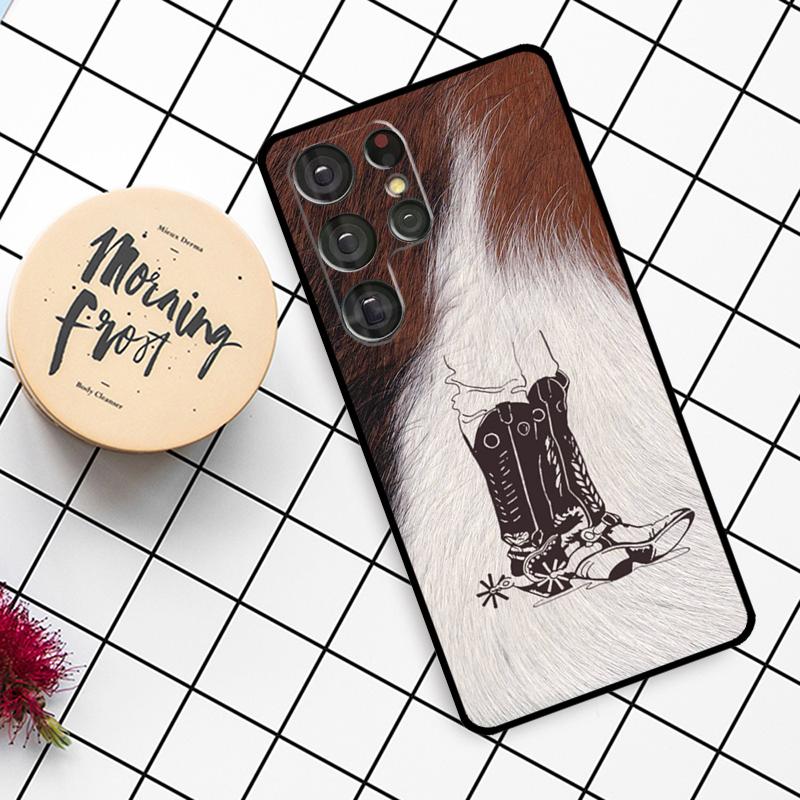 Western Cowgirl Cowboy Boots Cowhide Case For Samsung Galaxy S21 S22 S23 S24 S25 Ultra S9 S10 S25 Plus S25 FE S20 FE Phone Cover
