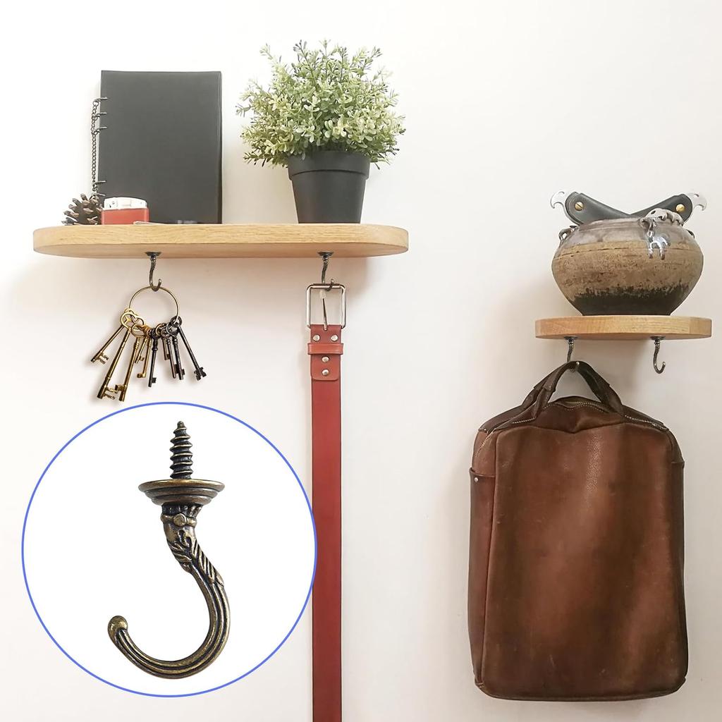 20 Pcs Screw Hooks, Pattern Carving Hooks Screw in Mug Hooks Metal Heavy Duty Screw Wood Wall Ceiling Hooks Plant Hooks Indoor Outdoor for Utensils