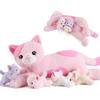 5 Peças de Bichos de Pelúcia Gato Rosa com Bebês Dentro Mamãe e 4 Gatinhos Animais de Pelúcia para Crianças Idade 3-8 Presente de Aniversário Perfeito