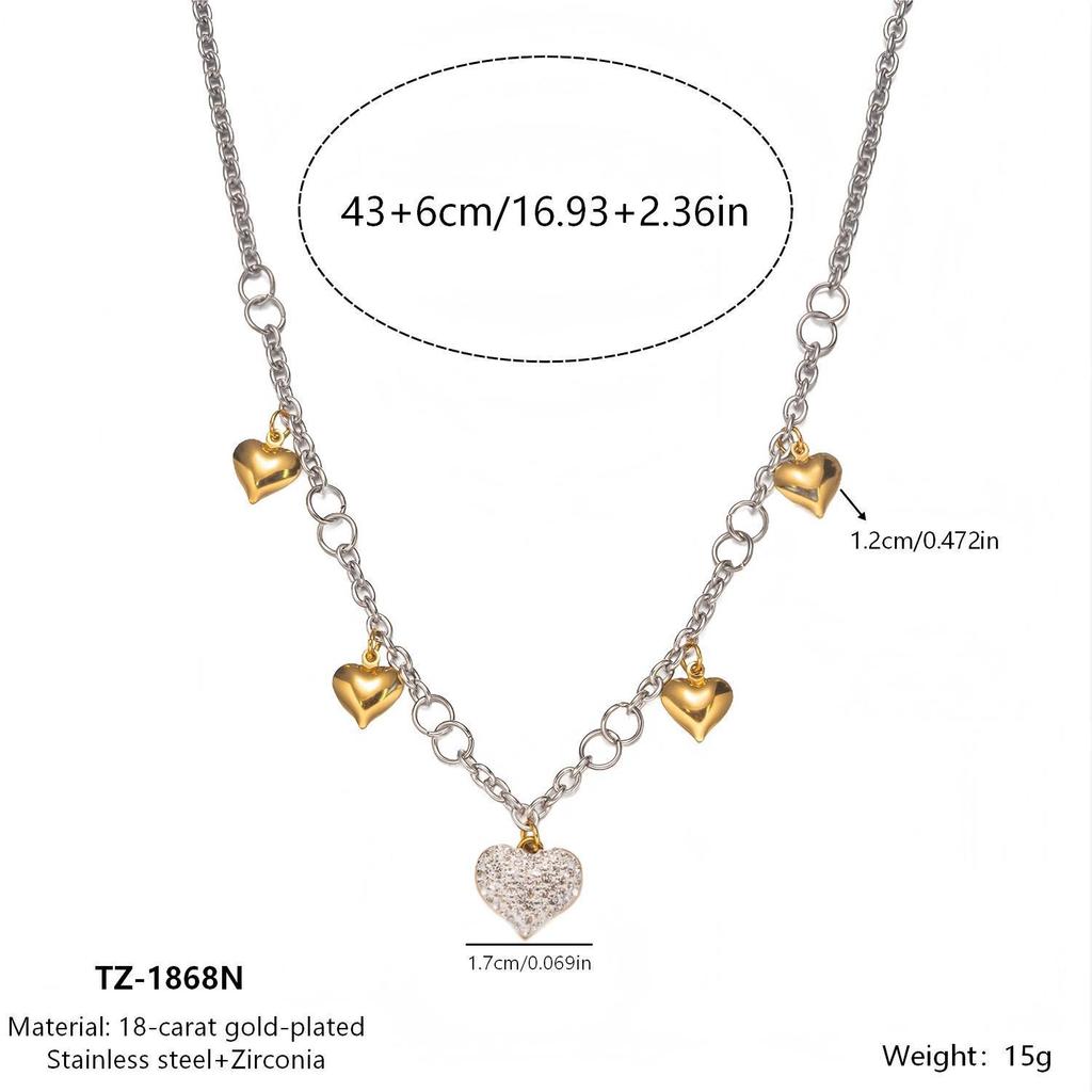 Europäischer Bestseller: 18K Goldplattiertes Edelstahl Herz Anhänger Halskette & Armband Set mit Zirkonia, Wasserdichter Schmuck.