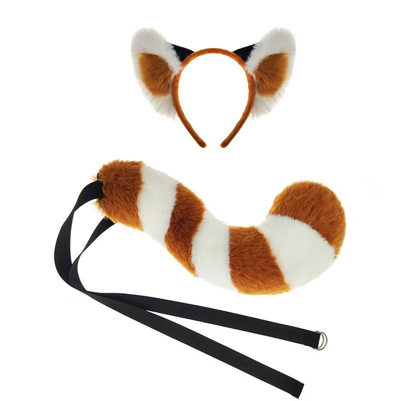 Set Orecchie e Coda da Panda Rosso Fascia Accessorio Costume di Halloween Festa Cosplay Adulto