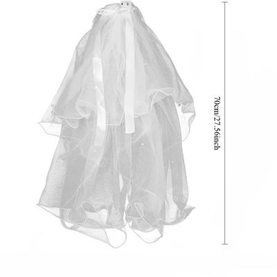 2-lagiger LED Braut Hochzeitsschleier Weiß/Mehrfarbig Leuchtender Bleistiftkante Brautschleier mit Haarspange Leuchtende Party Club Statement Kopfschmuck für Frauen