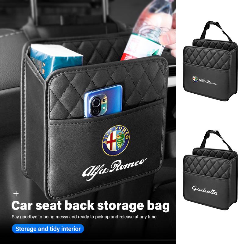 BQVLT1 Car Leather Storage Bag Seat Backrest Organizer Box Auto Accessories For Alfa Romeo Giulietta GT 159 147 156 Mito Brera Giulia