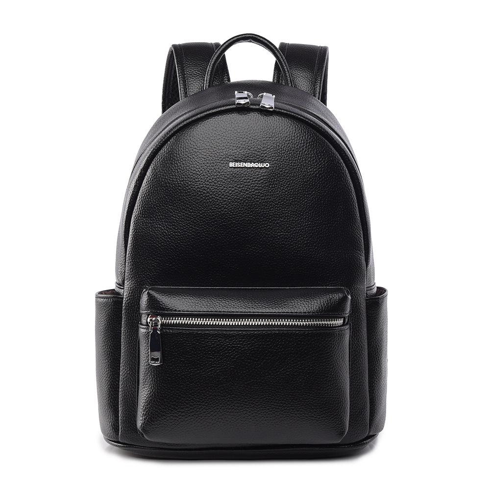 Женский мягкий кожаный рюкзак в корейском стиле - Модный, универсальный, повседневный школьный и дорожный рюкзак 2025 чёрный