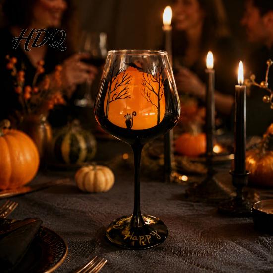 Bicchieri da Bevanda Festivi Bicchiere da Vino con Gambo di Halloween Calice Artistico Dipinto a Mano Set di Bicchieri a Tema Capacità 720ml Bicchieri Decorativi per