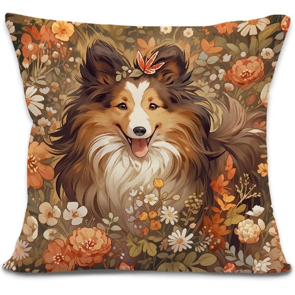 Bichon Frise Pillow Covers 18x18 inches, Vintage Floral Dog Throw Pillow Covers, Gifts for Dog Lover, Farmhouse Botanical Style Decorative