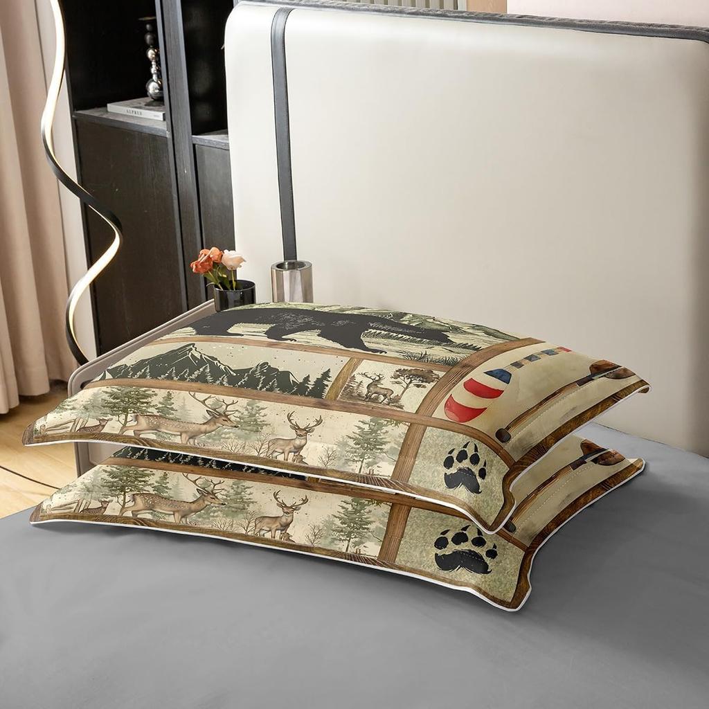 Farmhouse Hunting Bear Duvet Cover King Lake House Decor Comforter Woodland Lake Paddle Bedding Deer Moose Wildlife Bed Set