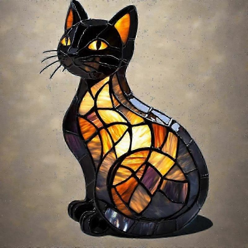 2025 Cat Lamp, Cat Lamp Stained Glass,Retro Cats Stained Resin Tabletop Night Light,3D Cute Pet Led 