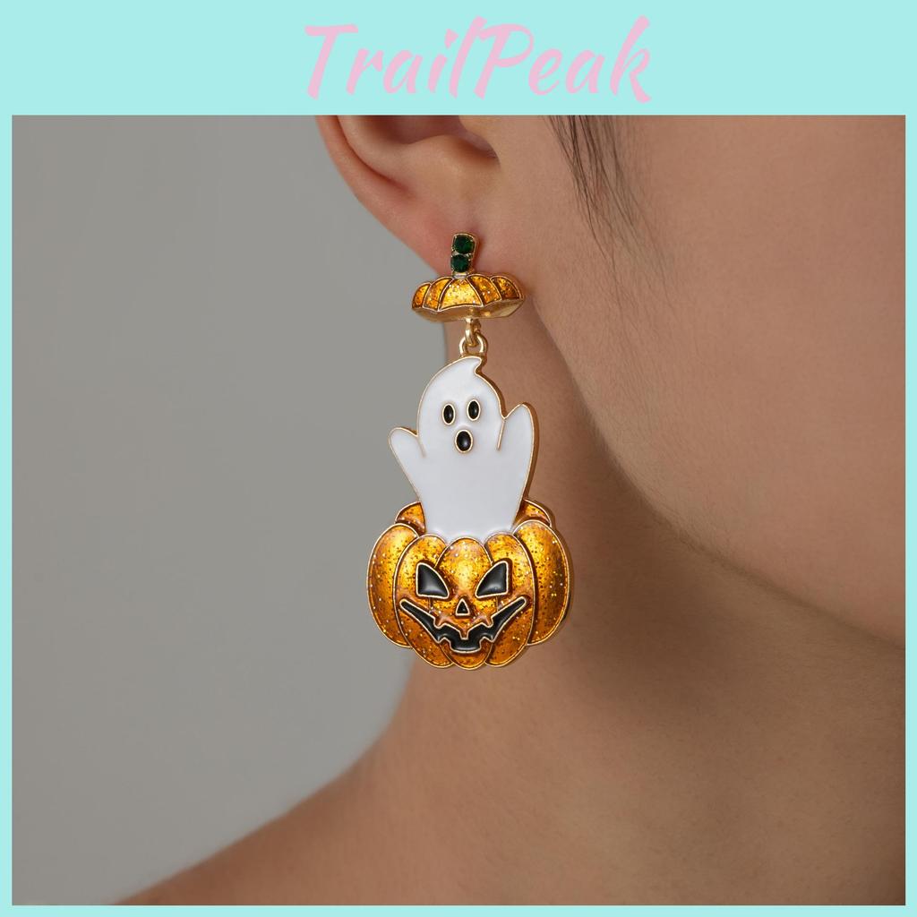Pumpkin Chic Ghostly Earrings With Intricate Rhinestone Detailing Ideal For Halloween Fashionistas