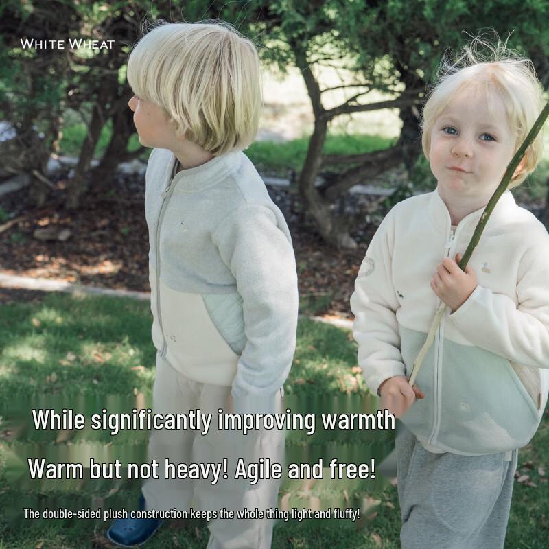 White Wheat Kids' Heart Pattern Double-Sided Fleece Jacket