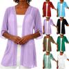 Women's Color 3/4 Sleeve Chiffon Cardigan - Lightweight Summer Loose Fit Open Front Casual Outerwear for Women