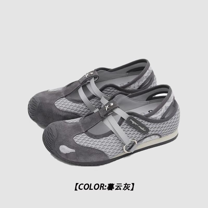 Mary Jane Single Shoes Women's 2025 Summer New Mesh Breathable Sports Sandals Flat-bottomed Versatile Casual Forrest Gump Shoes