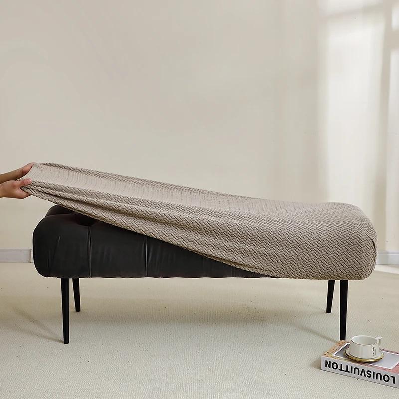 1Pc Solid Jacquard Long Bench Cover Stretch Piano Stool Covers Rectangle Dining Chair Slipcover All-Inclusive For Living Room
