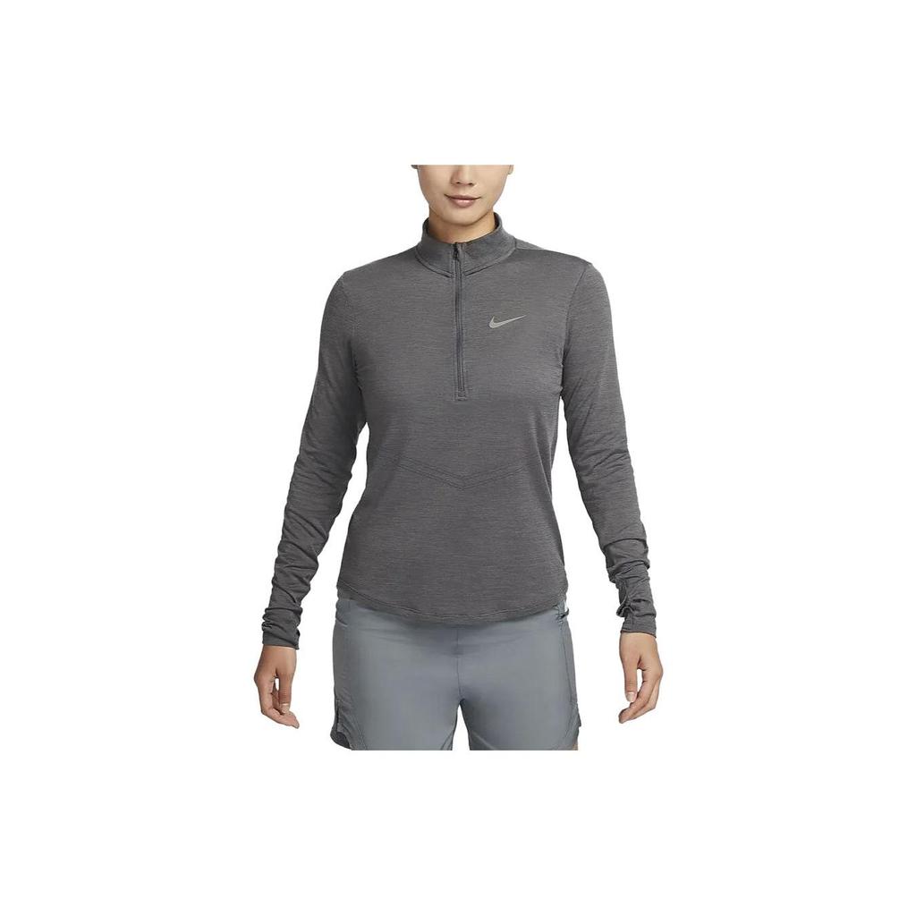 Nike Dri-Fit Swift Solid Color Stand Collar Half-Zip Long Sleeve T-Shirt Women Tops Iron-Grey FB4439-068