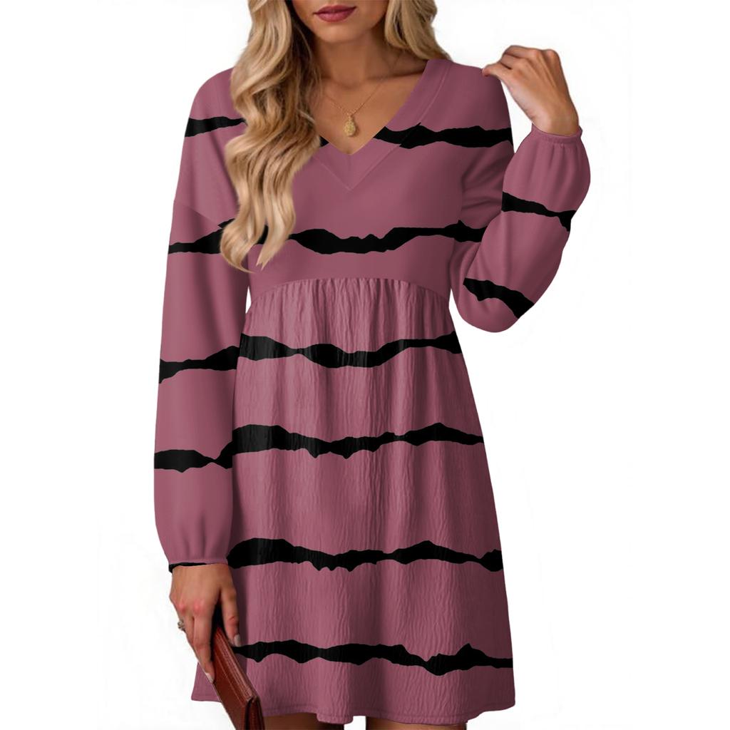 Women's Fashion Striped V-Neck Long Sleeve Dress