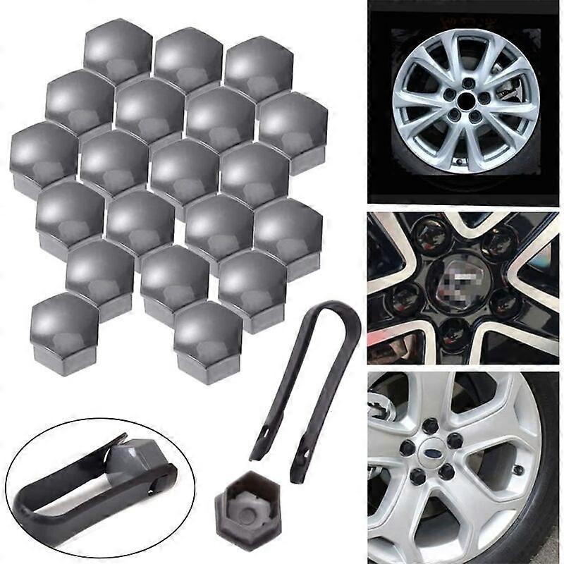 17mm Nut Cover, 20 Pieces 17mm Bolt Nut Covers, Hexagonal Protective Caps for Wheel Nuts, Universal 17mm Bolt Covers (Gray)